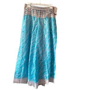 Junglee Billee Boho crop‎ pants Turquoise Pink Abstract Tiered Waist Chic NWT